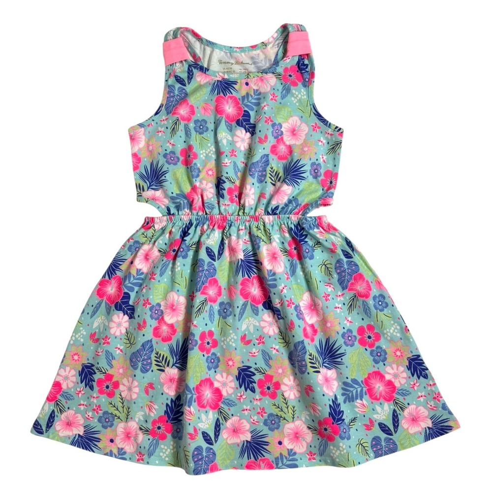 Tommy Bahama Girls Aqua Pink Tropical Floral Cut-Out Sundress Size M 7-8